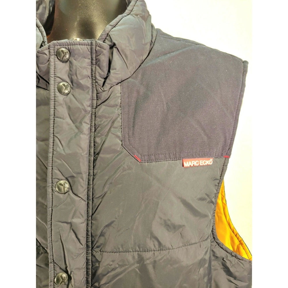 Marc Ecko Cut & Sew Mens XL Puffer Vest Navy Blue Quilted Full Zip Yellow Lining - Picture 1 of 6